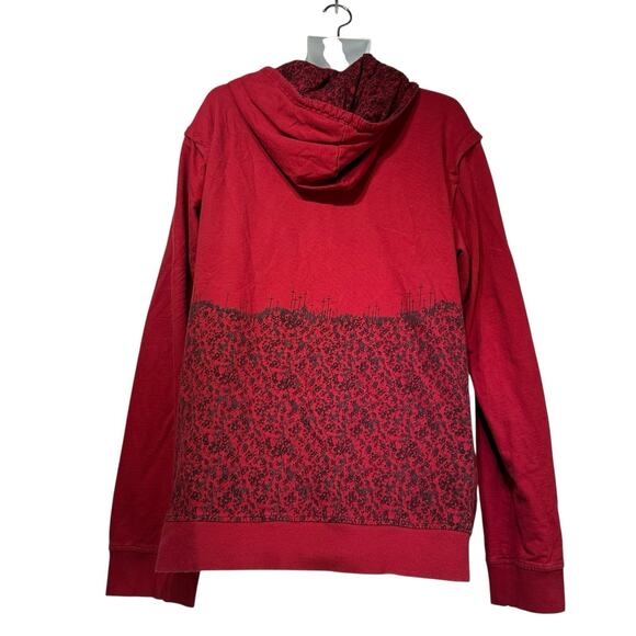 Parts Surplus Red Zip Hoodie XL Crows Crosses Graphic Goth Grunge Y2K - Picture 2 of 7